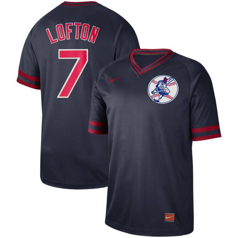 Men Cleveland Indians #7 Lofton Blue Nike Cooperstown Collection Legend V-Neck MLB Jersey->women mlb jersey->Women Jersey
